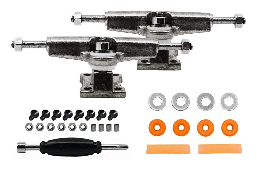 Teak Tuning Fingerboard Spacer Trucks, Chrome Silver - Includes Orange O-Ring Tuning - 32mm Width