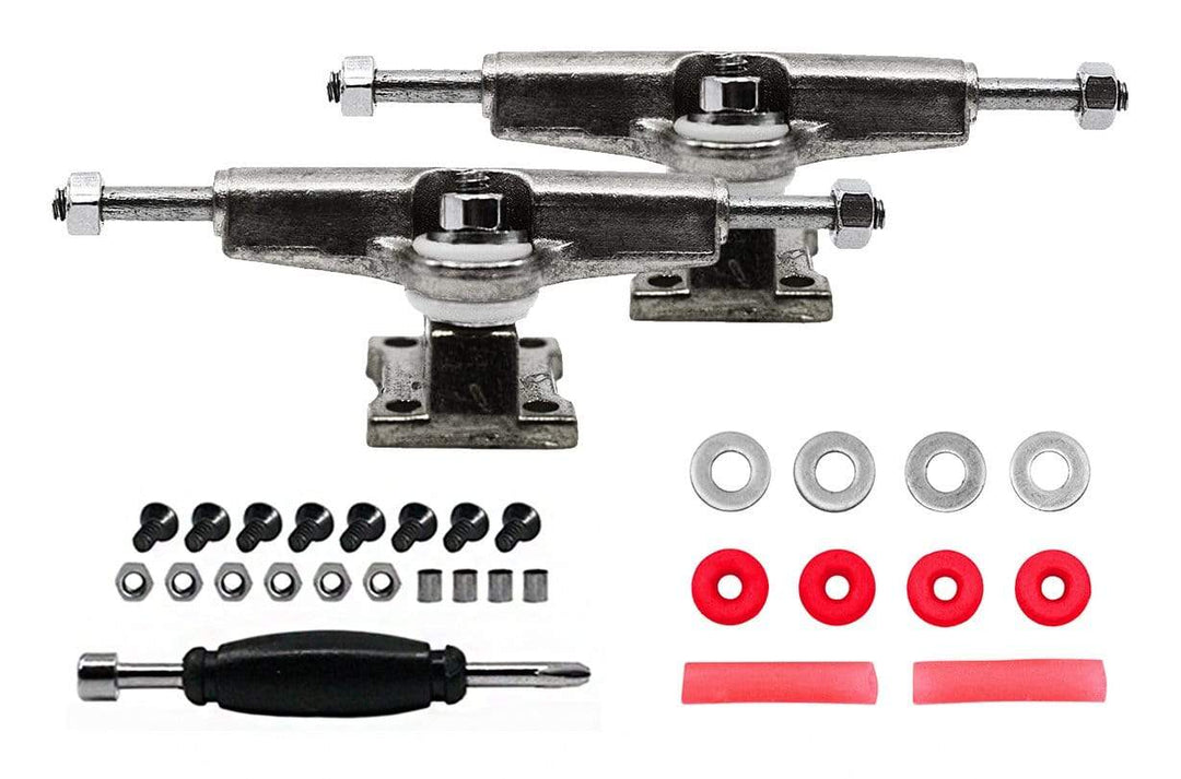 Teak Tuning Fingerboard Spacer Trucks, Chrome Silver - Includes Red O-Ring Tuning - 32mm Width
