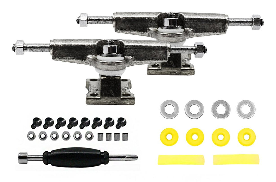 Teak Tuning Fingerboard Spacer Trucks, Chrome Silver - Includes Yellow O-Ring Tuning - 32mm Width