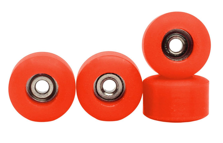 Teak Tuning Apex 71D Urethane Fingerboard Wheels, New Street Shape, Ultra Spin Bearings - Lava Orange Colorway - Set of 4