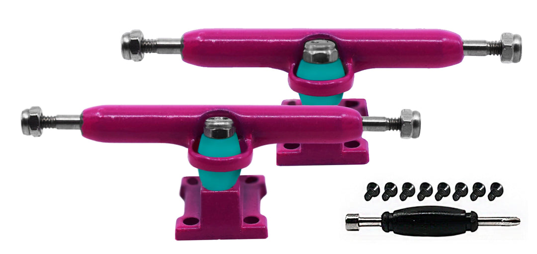 Teak Tuning Fingerboard Prodigy Trucks with Upgraded Tuning, Pink - 34mm Width - Includes Free 61A Pro Duro Bubble Bushings in Teak Teal Pink
