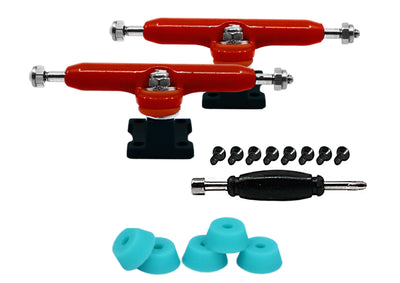 Teak Tuning Professional Shaped Prodigy Trucks, Red and Black "Ladybird" Colorway - 32mm Wide- Includes Free 61A Pro Duro Bubble Bushings in Teak Teal