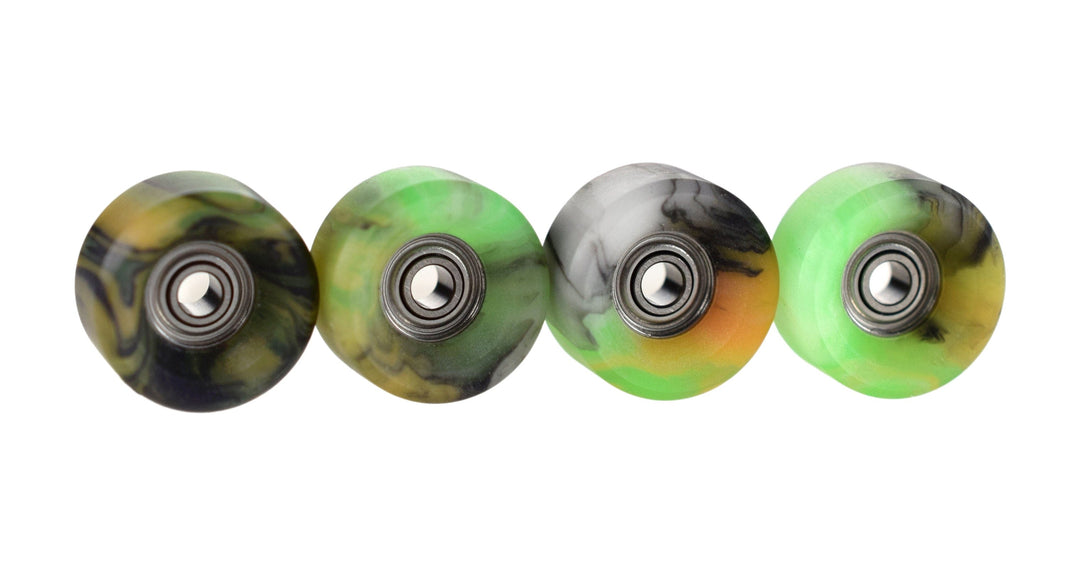 Teak Tuning Slim Bowl Fingerboard Wheels - 61D Urethane, ABEC-9 Bearings - Spooky Swirl Colorway