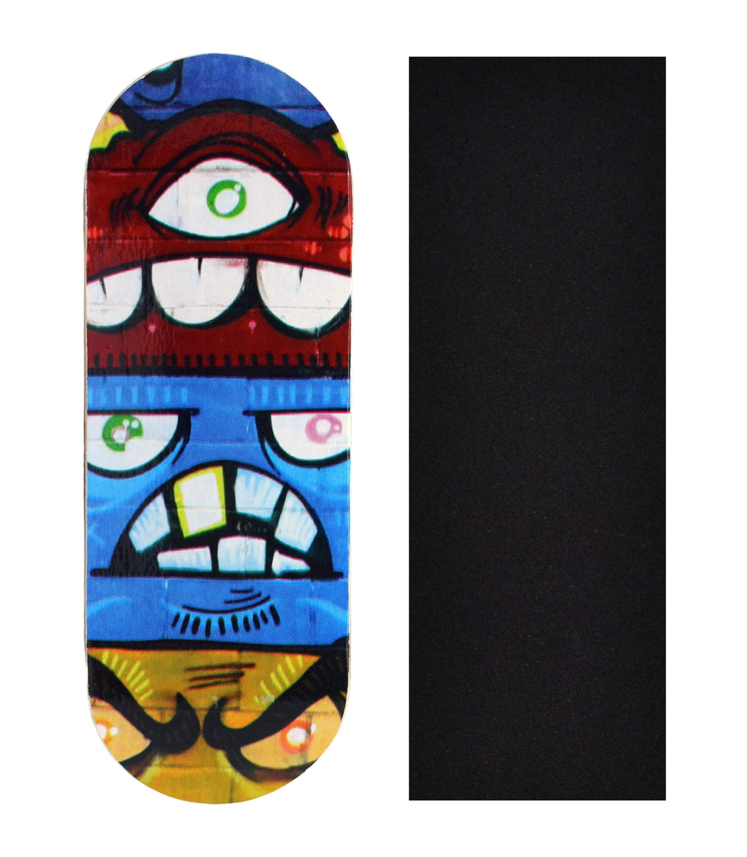 Teak Tuning Heat Transfer Graphic Wooden Fingerboard Deck, "Stack 'Em Monsters" - 34mm x 97mm