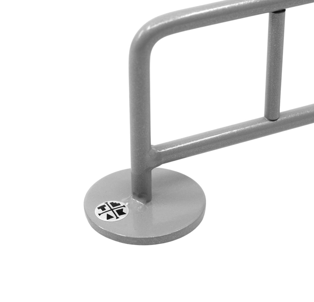 Teak Tuning Bike Rack Style Fingerboard Rail, 10" Long - Steel Construction - Silver Grey