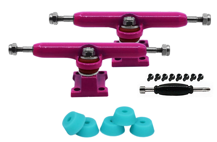 Teak Tuning Fingerboard Prodigy Trucks with Upgraded Tuning, Pink - 34mm Width - Includes Free 61A Pro Duro Bubble Bushings in Teak Teal Pink
