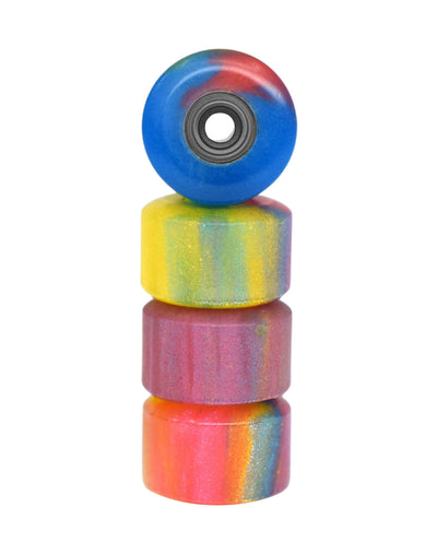 Teak Tuning Apex Urethane Fingerboard Wheels, New Street Style, Geode Series - ABEC-9 Stealth Bearings - 77D - Solar Druzy Colorway