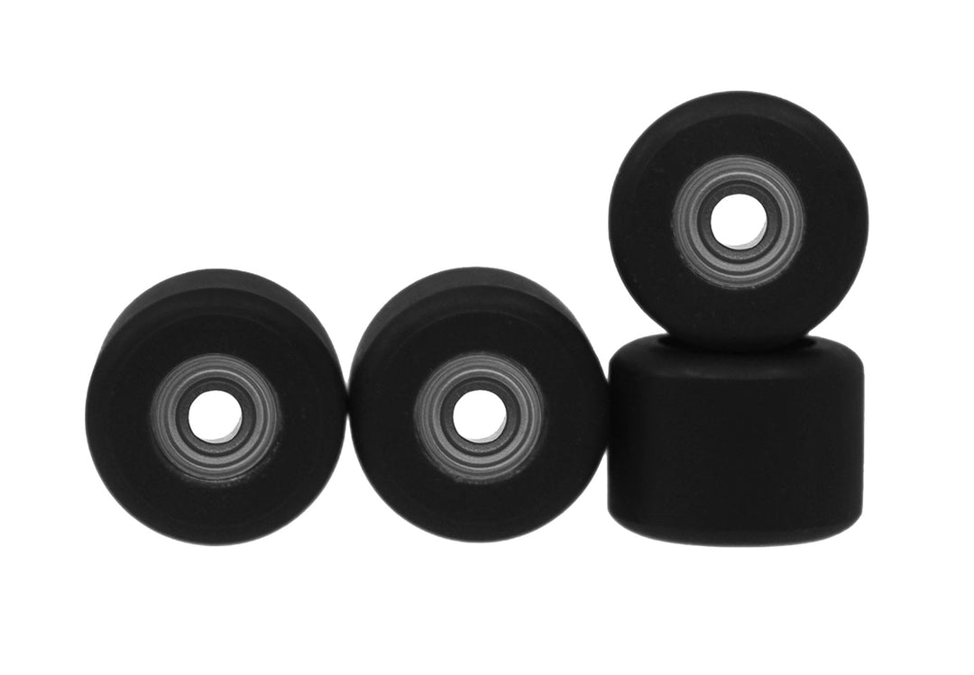 Teak Tuning Apex 71D Urethane Fingerboard Wheels, Mini "Shorty" Shape, Premium ABEC-9 Stealth Bearings - Pitch Black Colorway - Set of 4