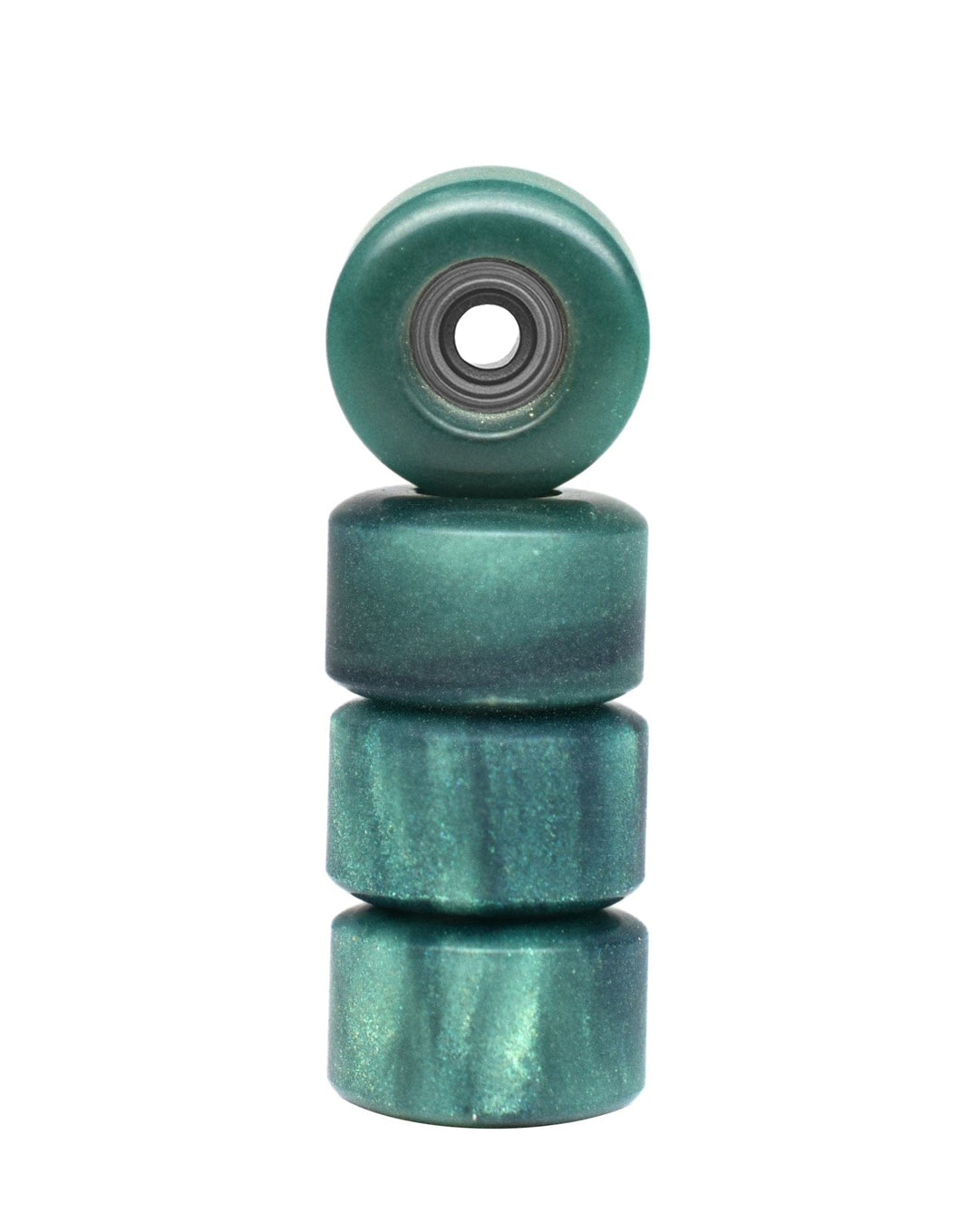 Teak Tuning Apex Urethane Fingerboard Wheels, New Street Style, Geode Series - ABEC-9 Stealth Bearings - 77D - Emerald Swirl Colorway