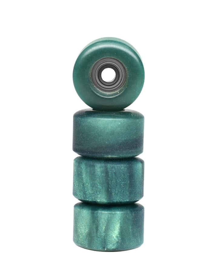 Teak Tuning Apex Urethane Fingerboard Wheels, New Street Style, Geode Series - ABEC-9 Stealth Bearings - 77D - Emerald Swirl Colorway