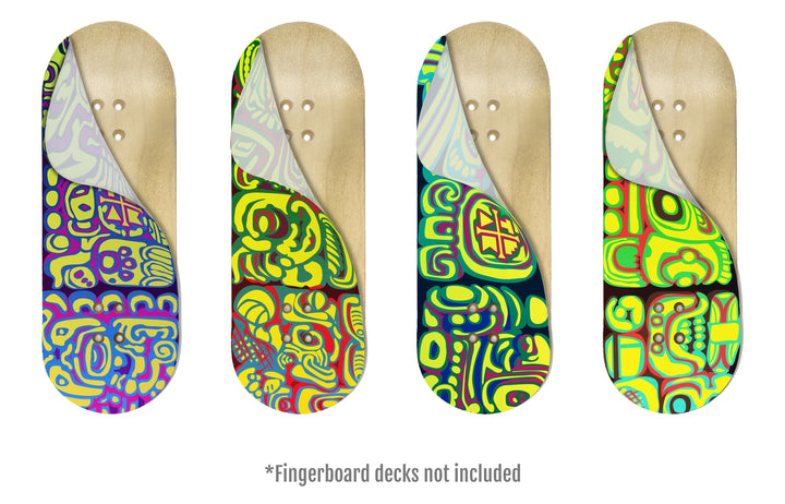 Teak Tuning Mayan Carvings Collection (4 Wraps) - Artist Collaboration Deck Graphic Wrap Set - 35mm x 110mm