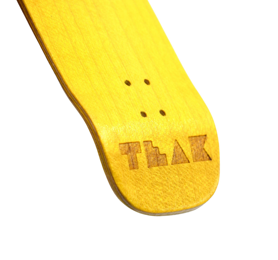 Teak Tuning PROlific Wooden 5 Ply Fingerboard Boxy Deck 32x96mm - Banana Yellow - with Color Matching Mid Ply