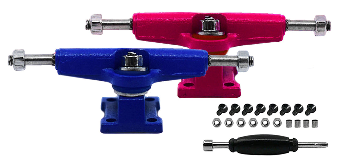 Teak Tuning Fingerboard Spacer Trucks with Standard Tuning, "Varsity Show" - Pink & Blue - 32mm Width