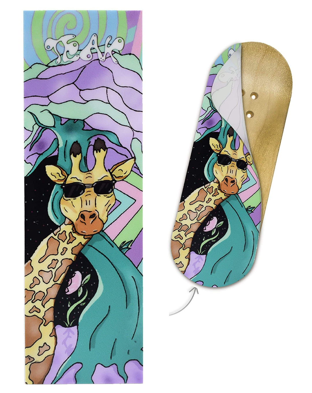 Teak Tuning Teak Swap Fingerboard Deck & Graphic Wrap - "Graffiti Giraffe" - 32mm x 97mm