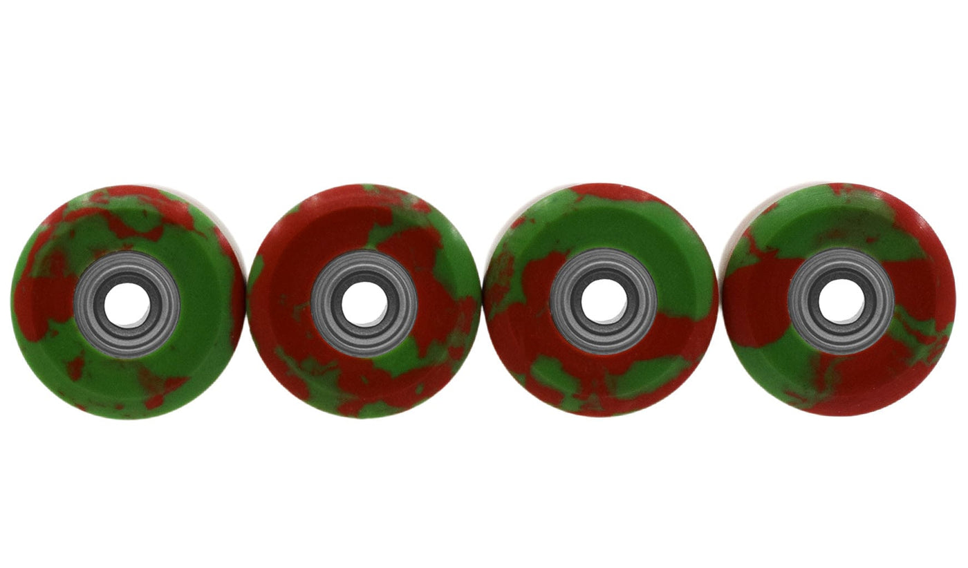Teak Tuning *LIMITED RUN* Apex 65D All Terrain Polymer (ATP) Fingerboard Wheels, New Street Shape - Digital Swirls, Limited Series - Premium ABEC-9 Stealth Bearings - Poisoned Apple Colorway - Set of 6