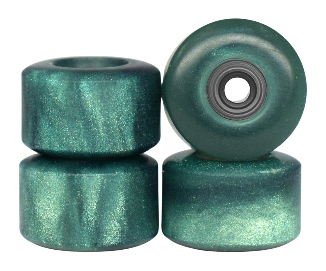 Teak Tuning Apex Urethane Fingerboard Wheels, New Street Style, Geode Series - ABEC-9 Stealth Bearings - 77D - Emerald Swirl Colorway