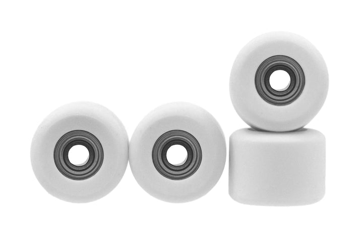 Teak Tuning Apex 71D Urethane Fingerboard Wheels, Mini "Shorty" Shape, Premium ABEC-9 Stealth Bearings - White Snow Colorway - Set of 4