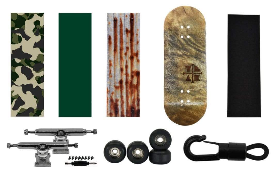 Teak Tuning Fingerboard Starter Set No. 5 - Includes 34mm Deck, 3 Wraps, Trick Tape, Trucks, and Wheels