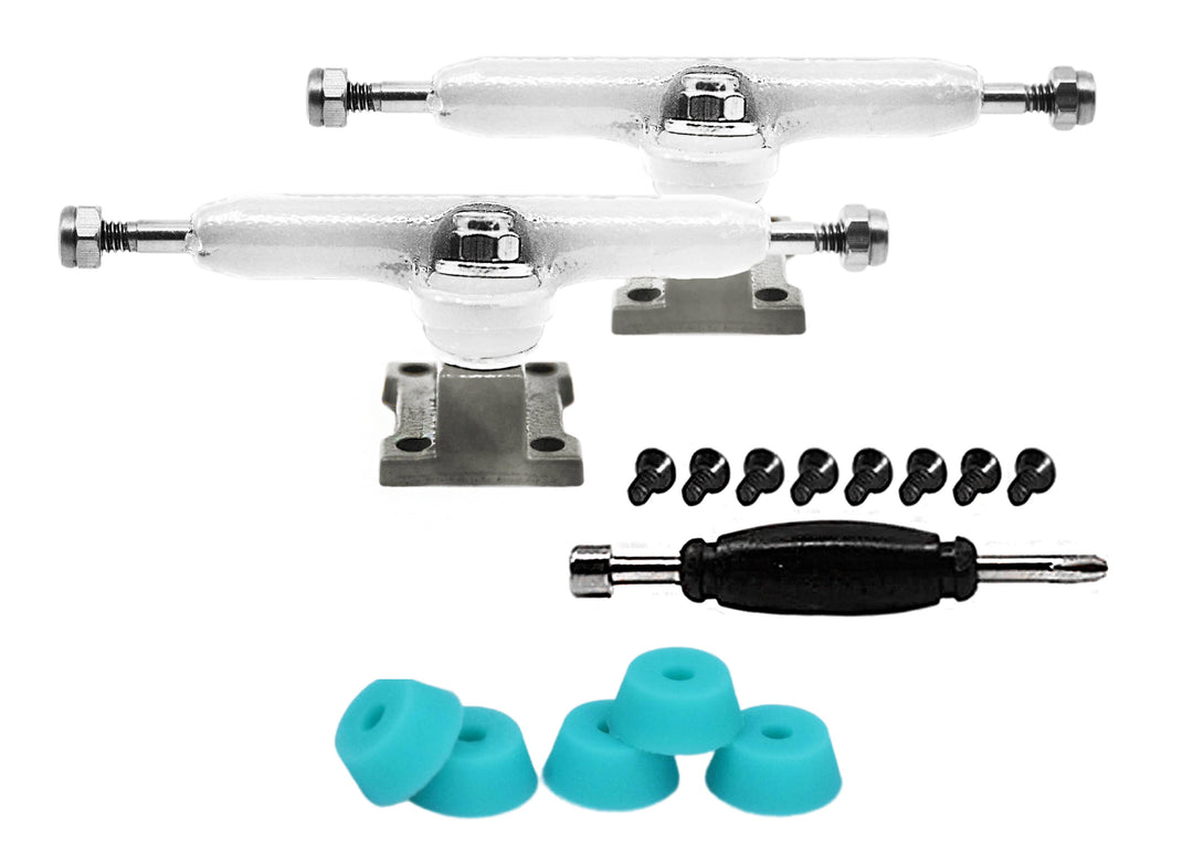 Teak Tuning Professional Shaped Prodigy Trucks, White and Silver "Chrome Yeti" Colorway - 32mm Wide Chrome Yeti Colorway