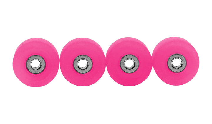 Teak Tuning Apex 61D Urethane Fingerboard Wheels, New Street Shape, Ultra Spin Bearings - Pink Glow Colorway - Set of 4
