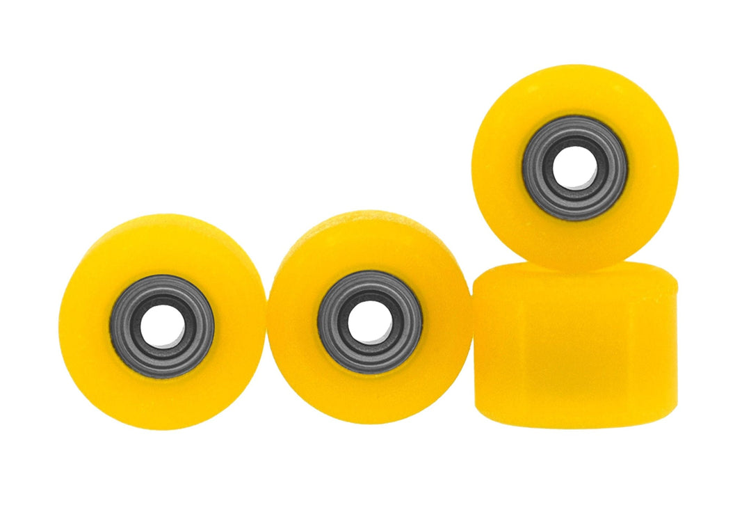 Teak Tuning Apex 71D Urethane Fingerboard Wheels, Mini "Shorty" Shape, Premium ABEC-9 Stealth Bearings - Banana Yellow Colorway - Set of 4