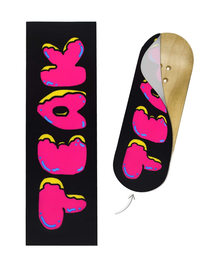 Teak Tuning Teak Swap Fingerboard Deck & Graphic Wrap - "Teak Donut Logo, Pink & Black" - 32mm x 97mm