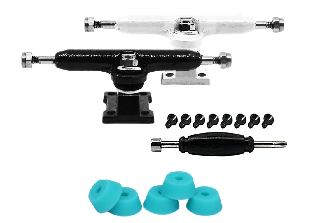 Teak Tuning Professional Shaped Prodigy Trucks, "Chess" - Black & White - 32mm Wide - Includes Free 61A Pro Duro Bubble Bushings in Teak Teal