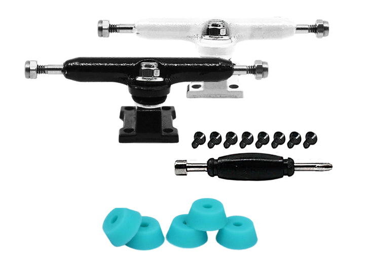 Teak Tuning Professional Shaped Prodigy Trucks, "Chess" - Black & White - 32mm Wide - Includes Free 61A Pro Duro Bubble Bushings in Teak Teal