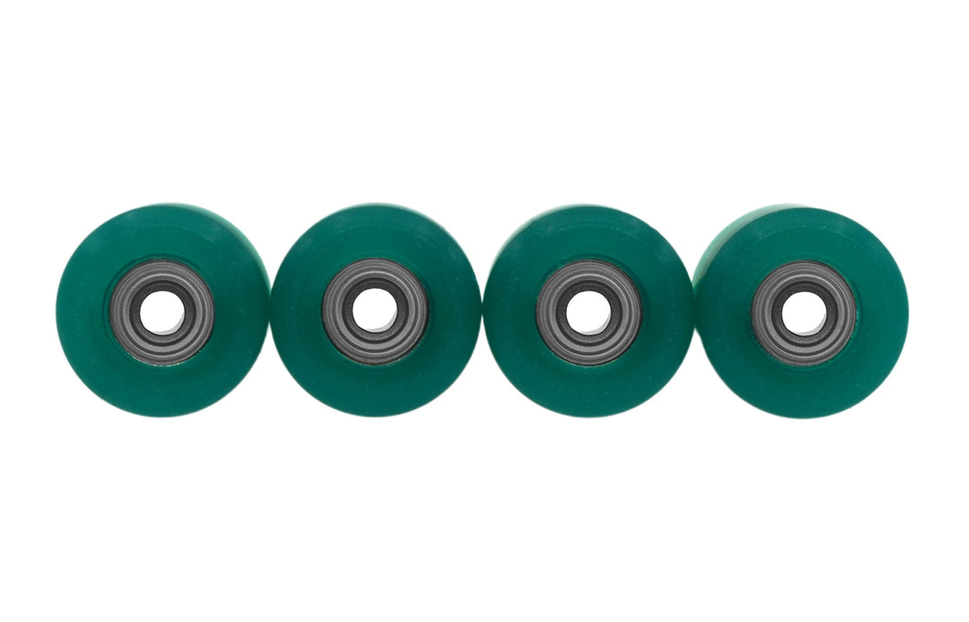 Teak Tuning Apex 71D Urethane Fingerboard Wheels, Mini "Shorty" Shape, Premium ABEC-9 Stealth Bearings - Jade Green Colorway - Set of 4