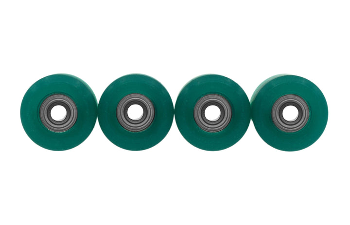 Teak Tuning Apex 71D Urethane Fingerboard Wheels, Mini "Shorty" Shape, Premium ABEC-9 Stealth Bearings - Jade Green Colorway - Set of 4