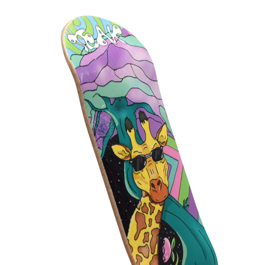 Teak Tuning Heat Transfer Graphic Wooden Fingerboard Deck, "Graffiti Giraffe" - 32mm x 97mm