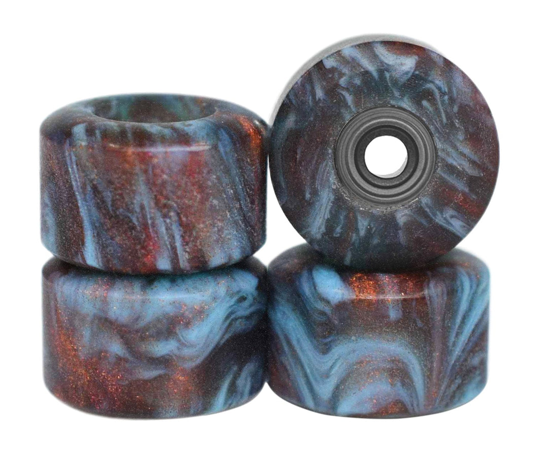 Teak Tuning Apex Urethane Fingerboard Wheels, New Street Style, Geode Series - ABEC-9 Stealth Bearings - 77D - Molten Ice Ore Colorway
