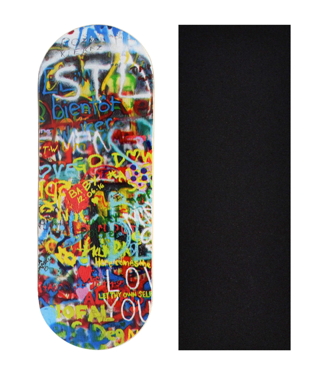 Teak Tuning Heat Transfer Graphic Wooden Fingerboard Deck, "Graffiti Wall" - 34mm x 97mm