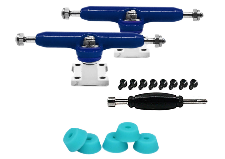 Teak Tuning Professional Shaped Prodigy Trucks, Blue and White "Seaside" Colorway - 32mm Wide - Includes Free 61A Pro Duro Bubble Bushings in Teak Teal