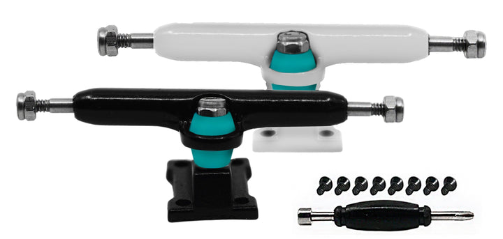 Teak Tuning Professional Shaped Prodigy Trucks, "Chess" - Black & White - 32mm Wide - Includes Free 61A Pro Duro Bubble Bushings in Teak Teal