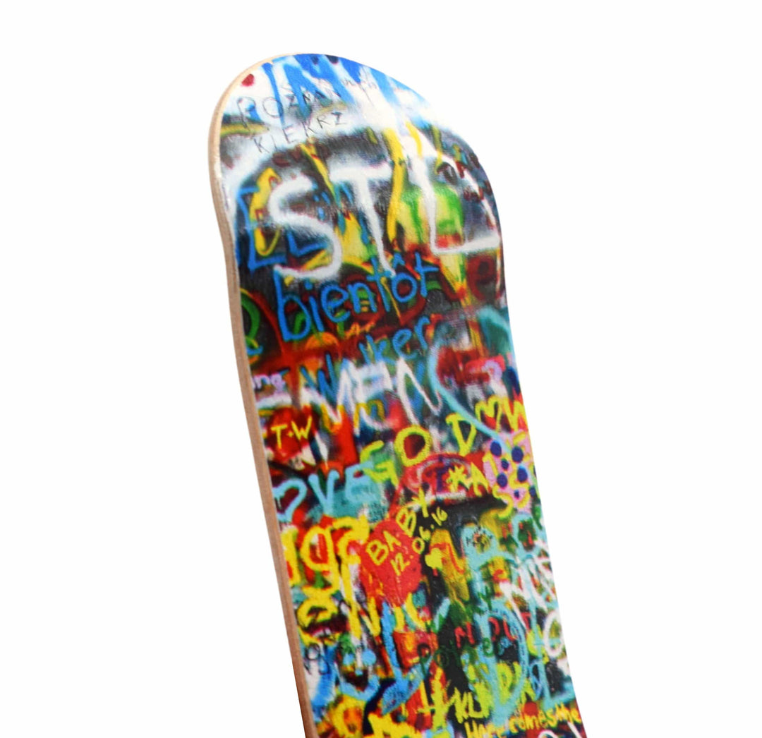 Teak Tuning Heat Transfer Graphic Wooden Fingerboard Deck, "Graffiti Wall" - 34mm x 97mm