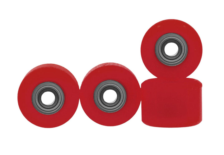 Teak Tuning Apex 85D Performance Plastic Fingerboard Wheels, Mini "Shorty" Shape - Premium ABEC-9 Stealth Bearings - Inferno Red Colorway - Set of 4