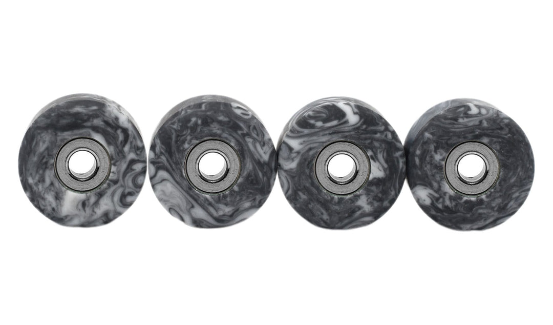 Teak Tuning Apex 61D Urethane Fingerboard Wheels, New Street Shape, Ultra Spin Bearings - Grey & White Swirl Colorway - Set of 4