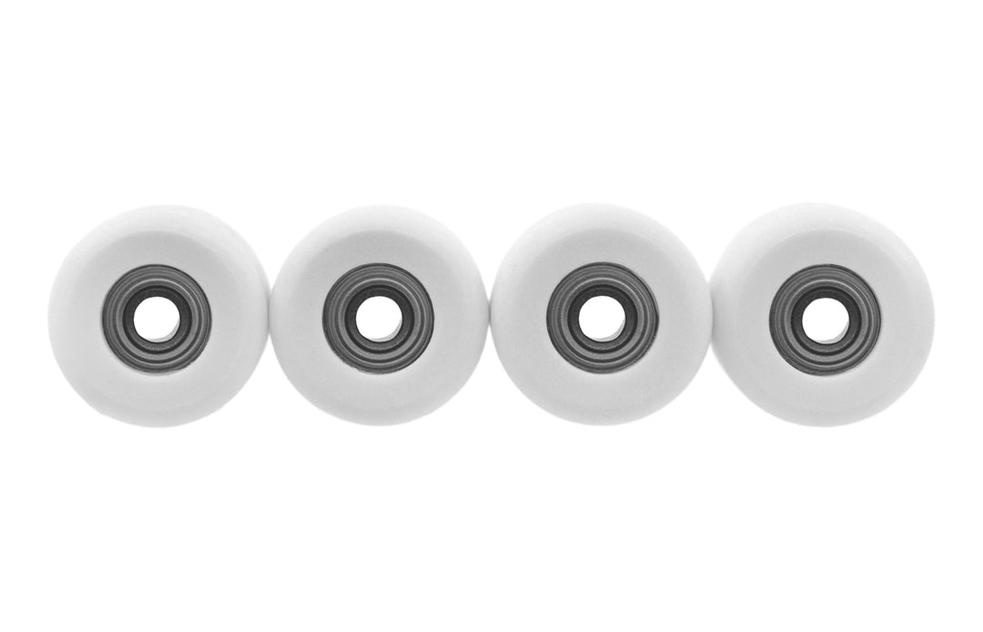 Teak Tuning Apex 71D Urethane Fingerboard Wheels, Mini "Shorty" Shape, Premium ABEC-9 Stealth Bearings - White Snow Colorway - Set of 4