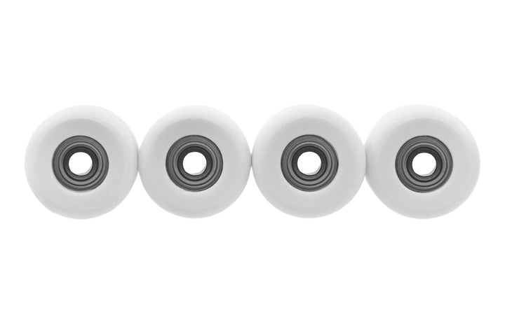Teak Tuning Apex 71D Urethane Fingerboard Wheels, Mini "Shorty" Shape, Premium ABEC-9 Stealth Bearings - White Snow Colorway - Set of 4