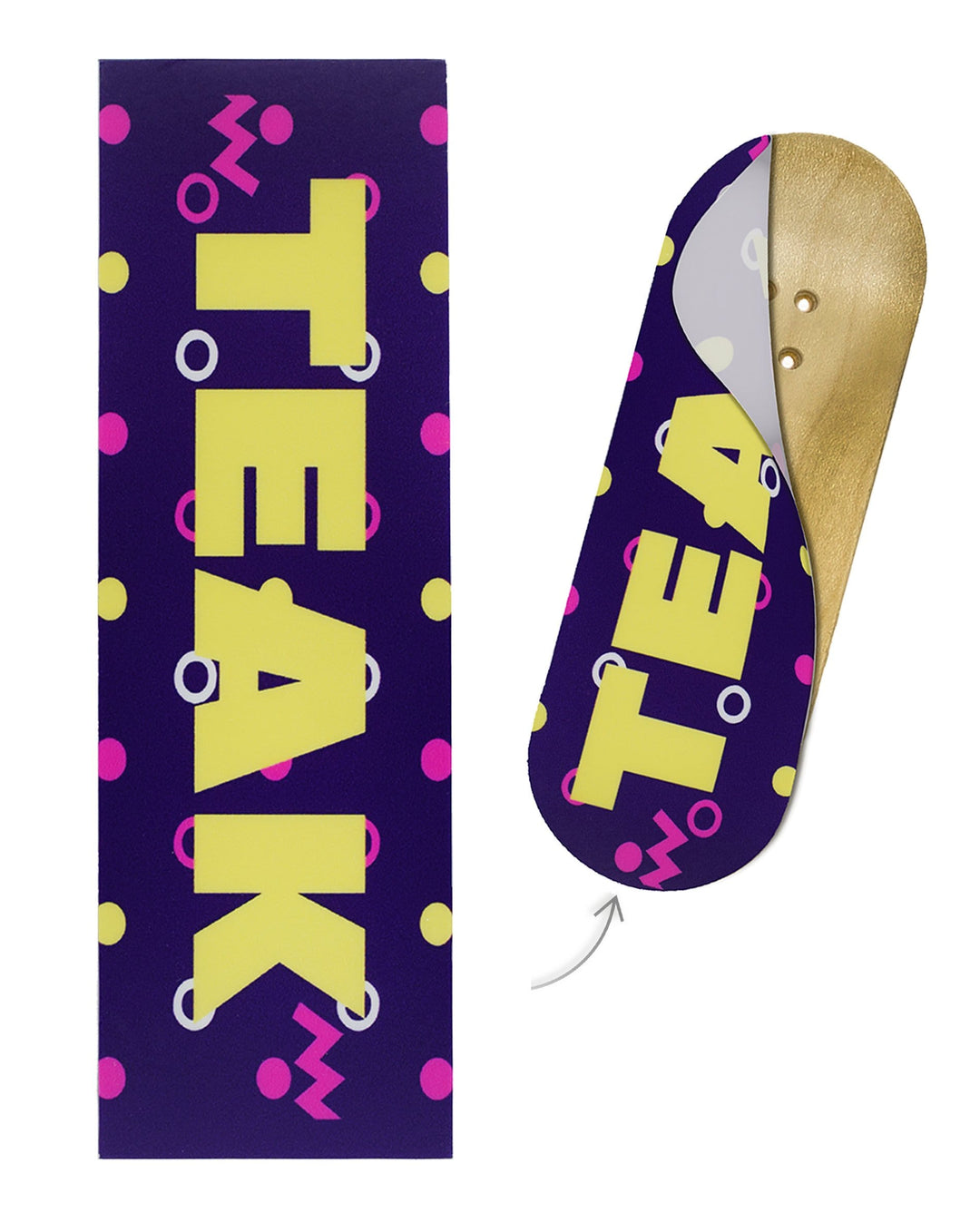 Teak Tuning Teak Swap Fingerboard Deck & Graphic Wrap - "Confetti Teak Logo" - 32mm x 97mm