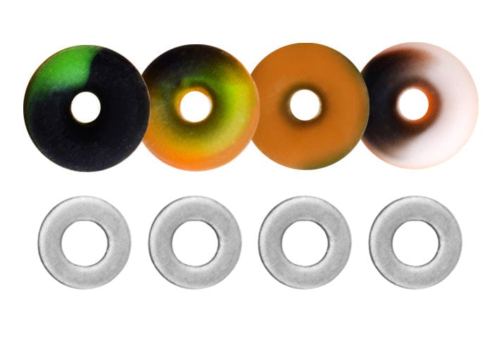 Teak Tuning O-Ring Bushings Pro Duro Series - Multiple Durometers - Orange, Black & Green Swirl 71A