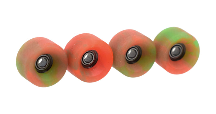 Teak Tuning Slim Bowl Fingerboard Wheels - 61D Urethane, ABEC-9 Bearings - Watermelon Swirl Colorway