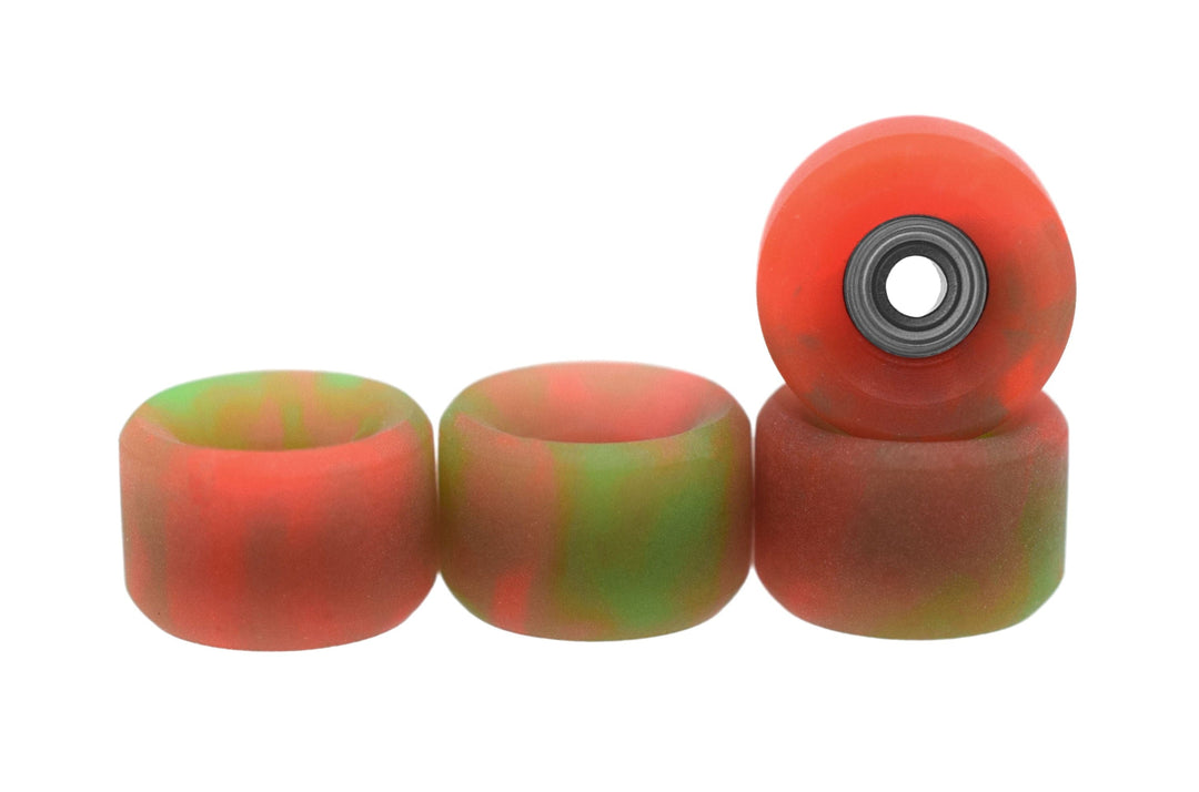 Teak Tuning Slim Bowl Fingerboard Wheels - 61D Urethane, ABEC-9 Bearings - Watermelon Swirl Colorway
