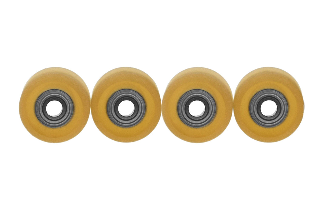 Teak Tuning Apex 61D Urethane Fingerboard Wheels, Mini "Shorty" Shape, Premium ABEC-9 Stealth Bearings - Honey Colorway - Set of 4