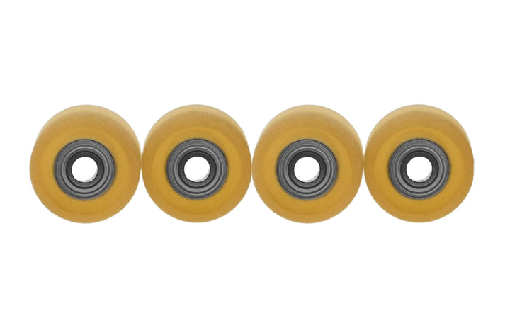 Teak Tuning Apex 61D Urethane Fingerboard Wheels, Mini "Shorty" Shape, Premium ABEC-9 Stealth Bearings - Honey Colorway - Set of 4