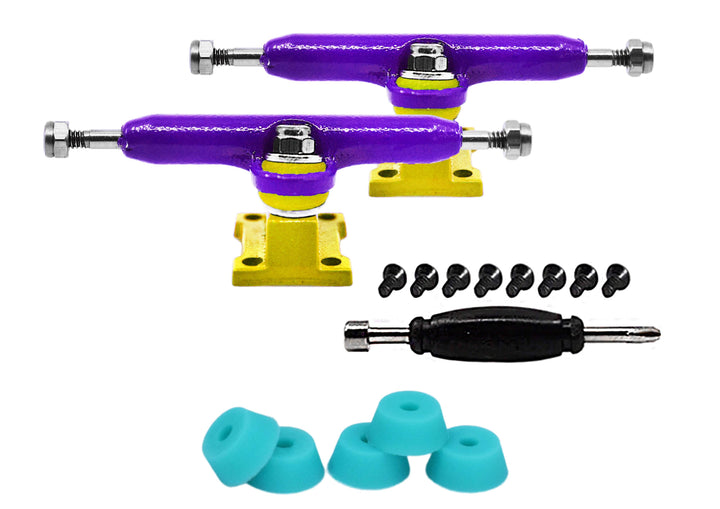 Teak Tuning Professional Shaped Prodigy Trucks, Purple and Yellow "Honeycreeper" Colorway - 32mm Wide Honeycreeper Colorway