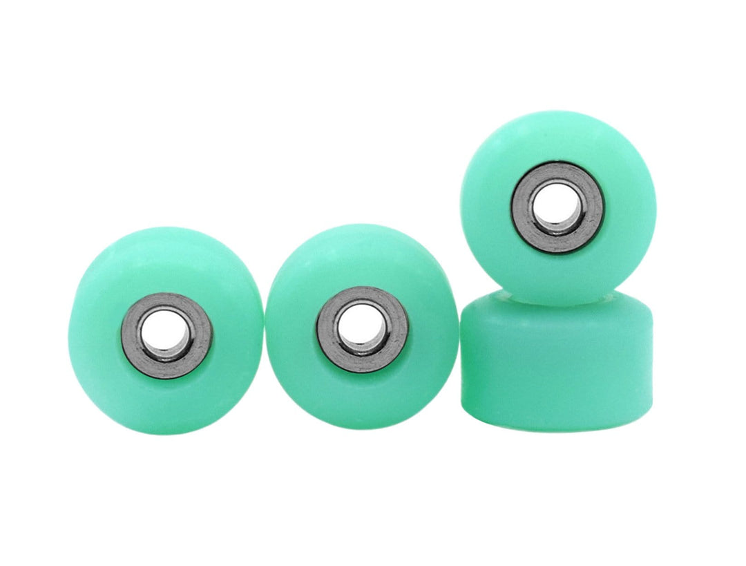 Teak Tuning Apex 71D Urethane Fingerboard Wheels, New Street Shape, Ultra Spin Bearings - UV Neon Teak Teal Colorway - Set of 4