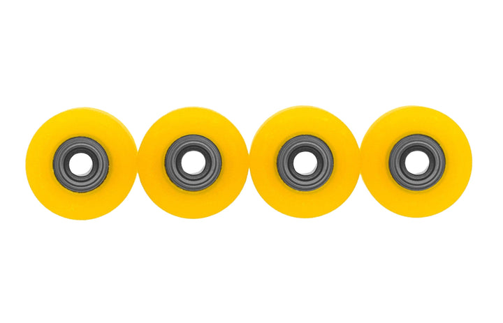 Teak Tuning Apex 71D Urethane Fingerboard Wheels, Mini "Shorty" Shape, Premium ABEC-9 Stealth Bearings - Banana Yellow Colorway - Set of 4