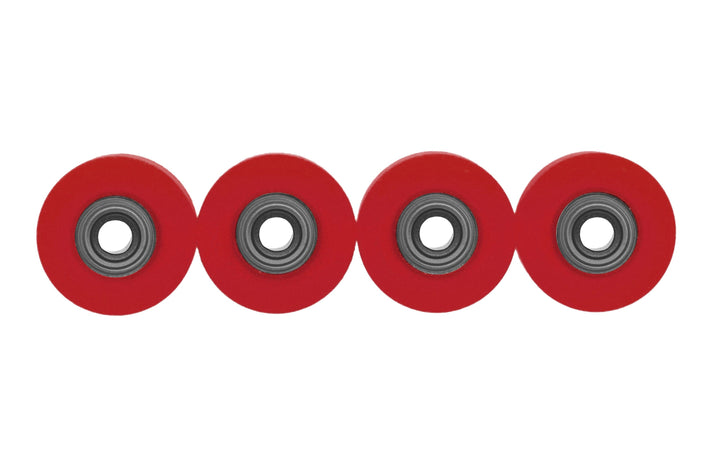 Teak Tuning Apex 85D Performance Plastic Fingerboard Wheels, Mini "Shorty" Shape - Premium ABEC-9 Stealth Bearings - Inferno Red Colorway - Set of 4